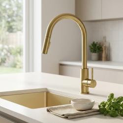 Pure.Sink Elite Steel Stream-S kuhinjska pipa PVD brušeno zlato z izvlečnim izlivom PS8045-60